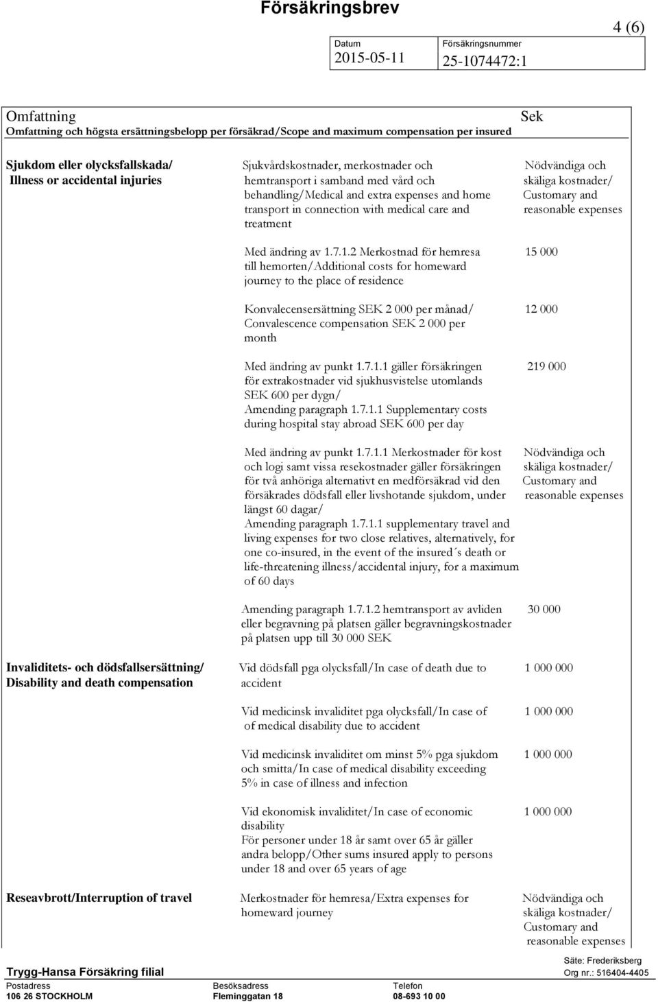 reasonable expenses treatment Med ändring av 1.