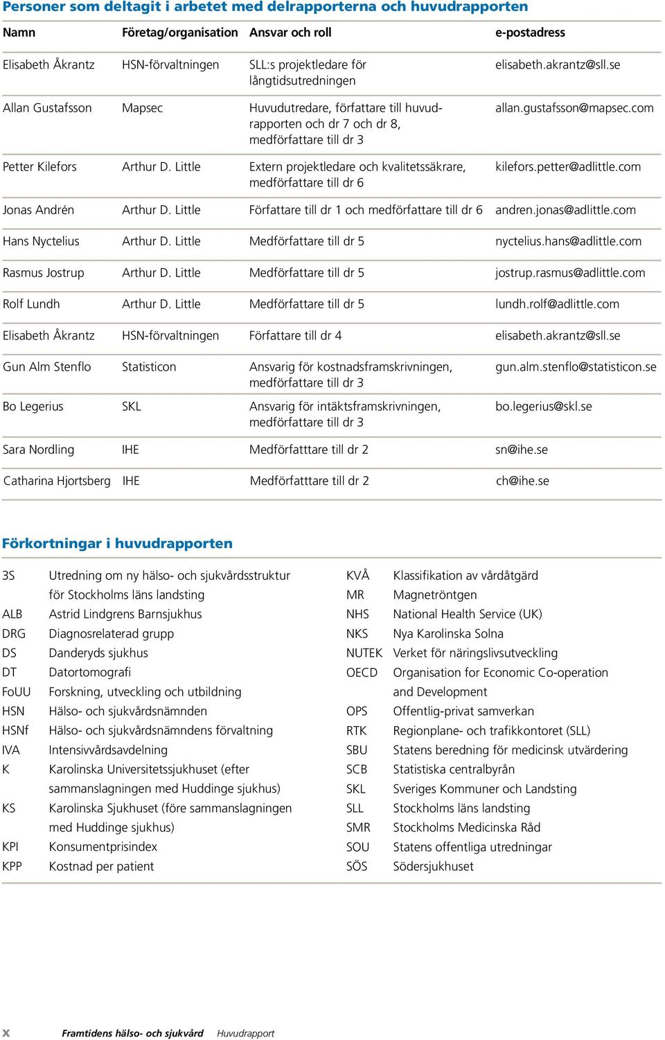 Little Extern projektledare och kvalitetssäkrare, medförfattare till dr 6 elisabeth.akrantz@sll.se allan.gustafsson@mapsec.com kilefors.petter@adlittle.com Jonas Andrén Arthur D.