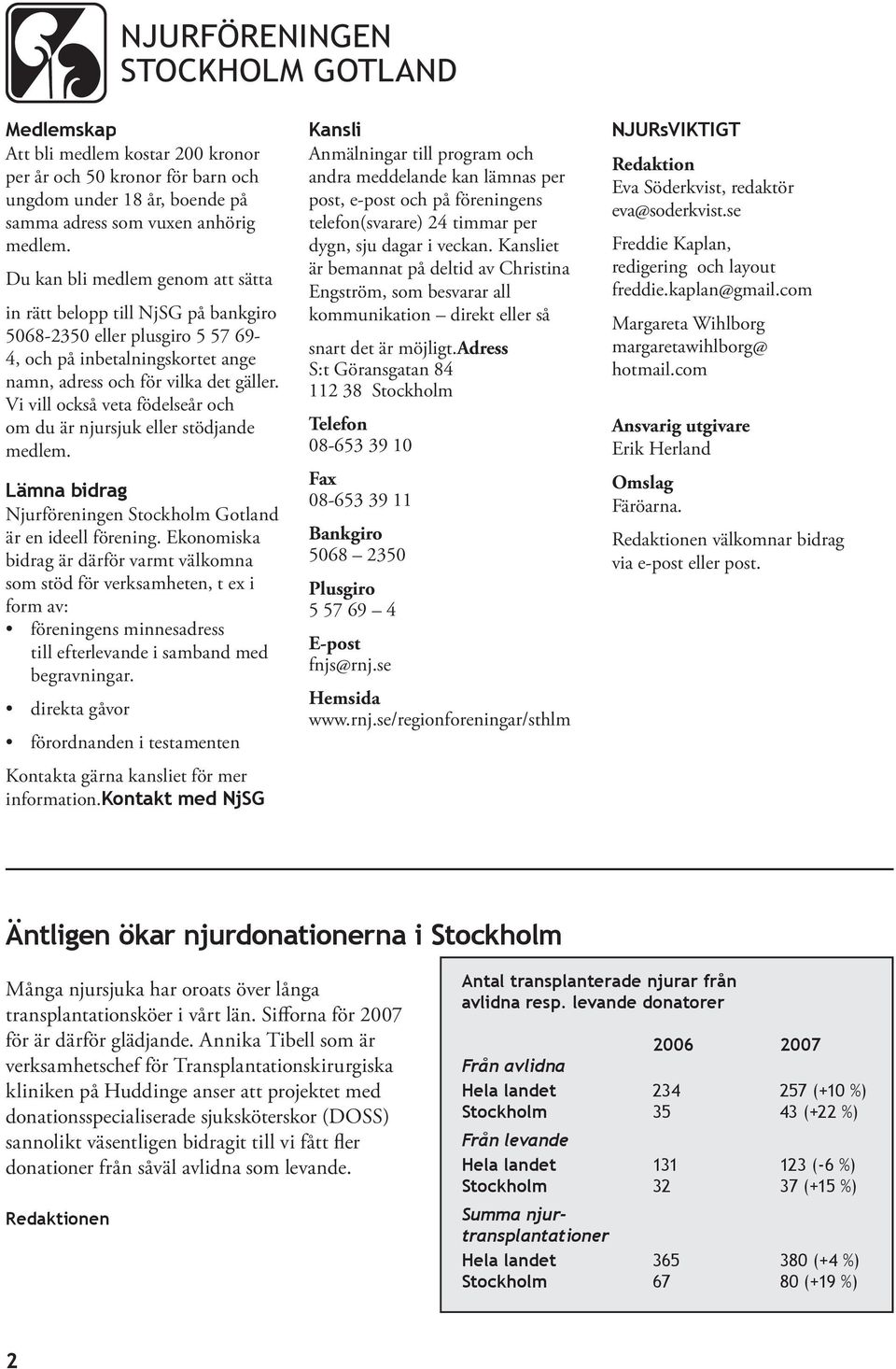 Vi vill också veta födelseår och om du är njursjuk eller stödjande medlem. Lämna bidrag Njurföreningen Stockholm Gotland är en ideell förening.