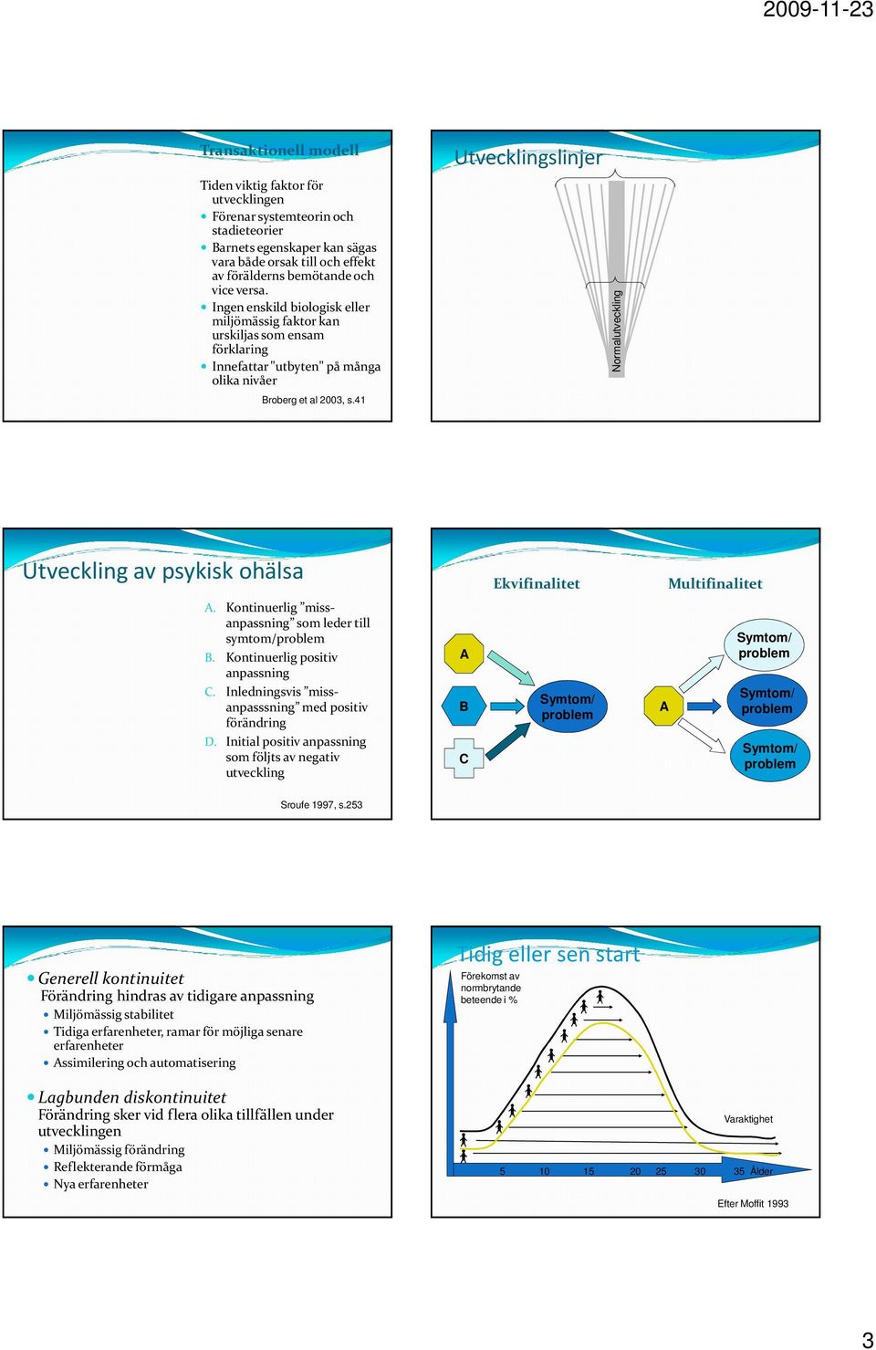 41 Utvecklingslinjer Normalutveckling Utveckling av psykisk ohälsa Ekvifinalitet Multifinalitet A. Kontinuerlig missanpassning som leder till symtom/ B. Kontinuerlig positiv anpassning C.