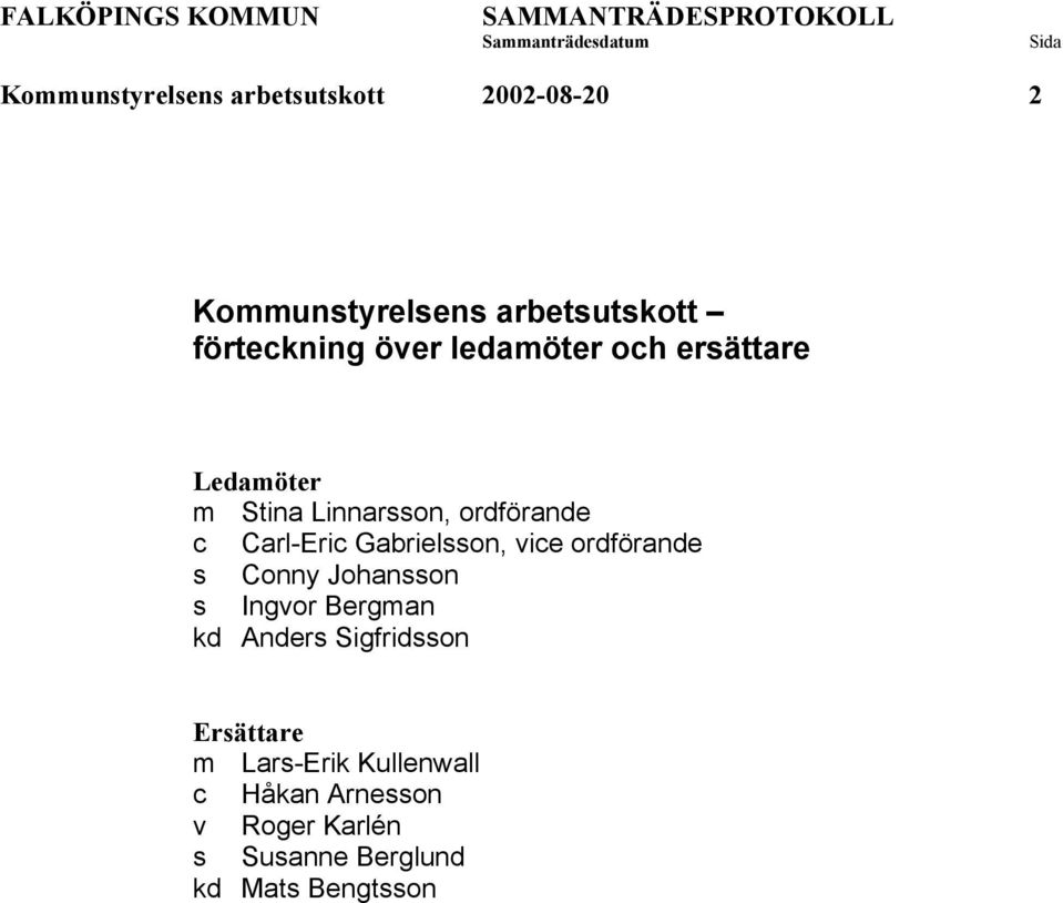 Gabrielsson, vice ordförande s Conny Johansson s Ingvor Bergman kd Anders Sigfridsson