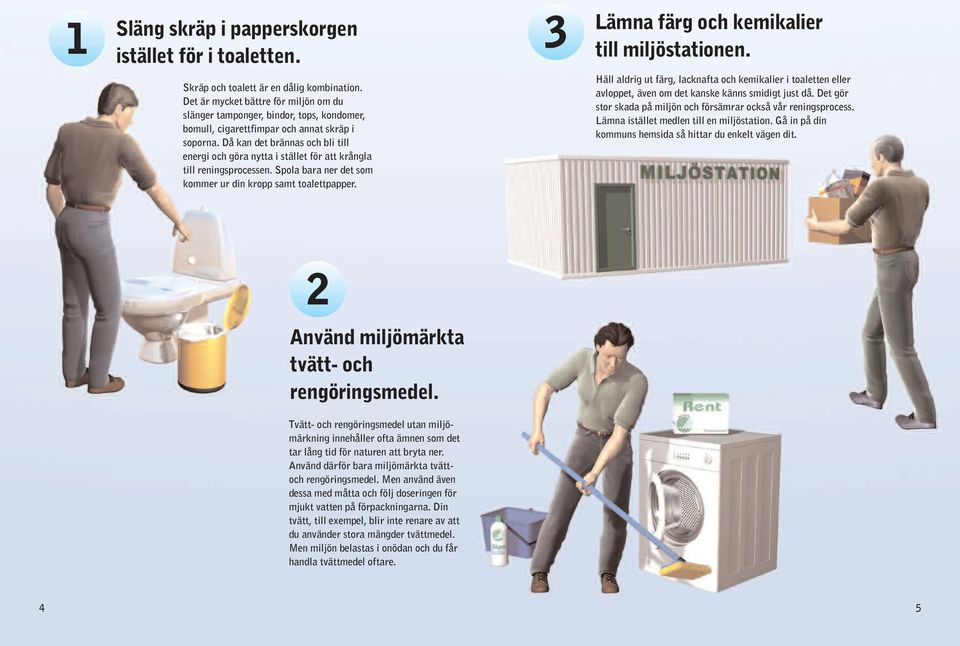 Då kan det brännas och bli till energi och göra nytta i stället för att krångla till reningsprocessen. Spola bara ner det som kommer ur din kropp samt toalettpapper.