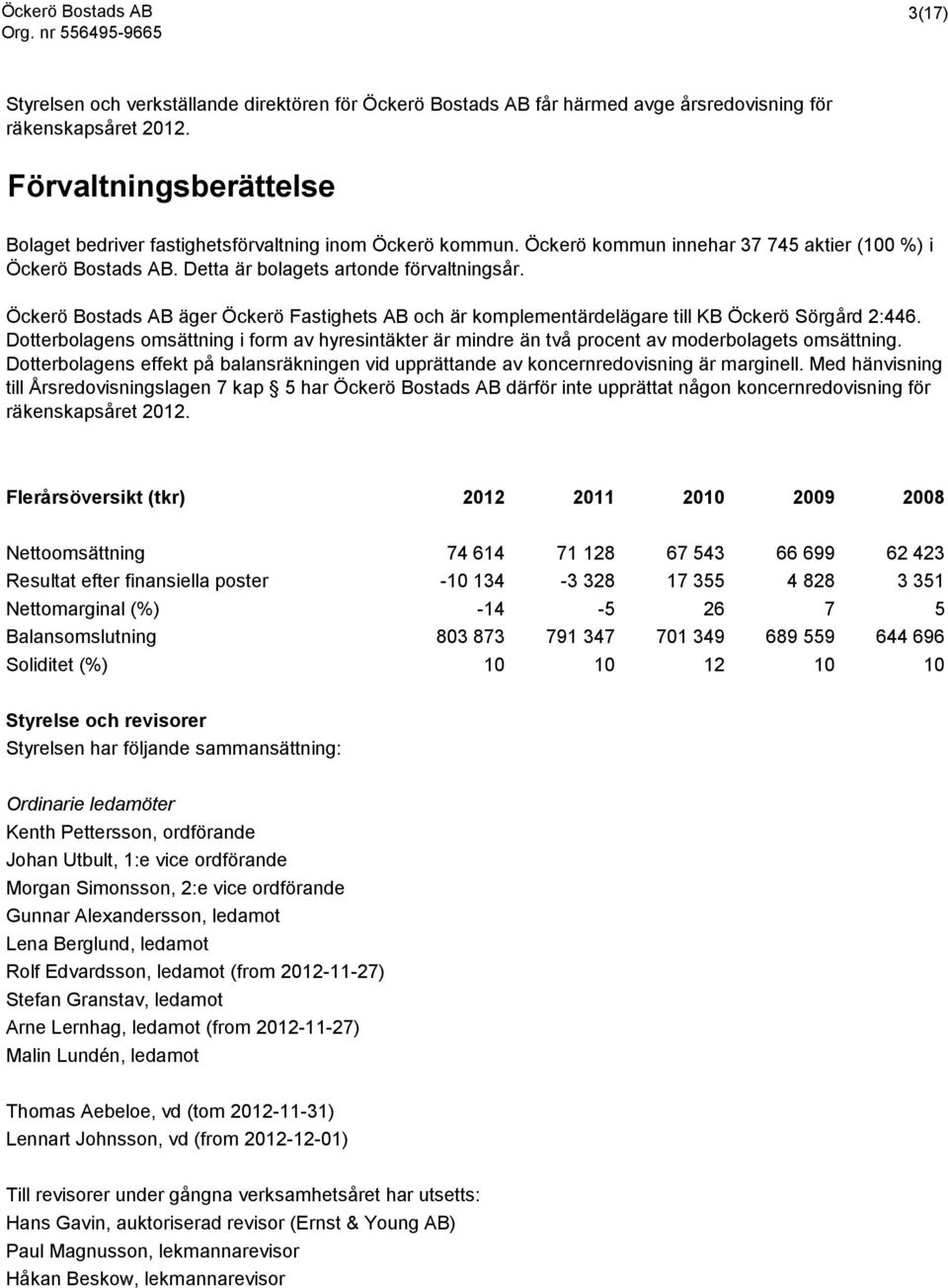 Öckerö Bostads AB äger Öckerö Fastighets AB och är komplementärdelägare till KB Öckerö Sörgård 2:446.