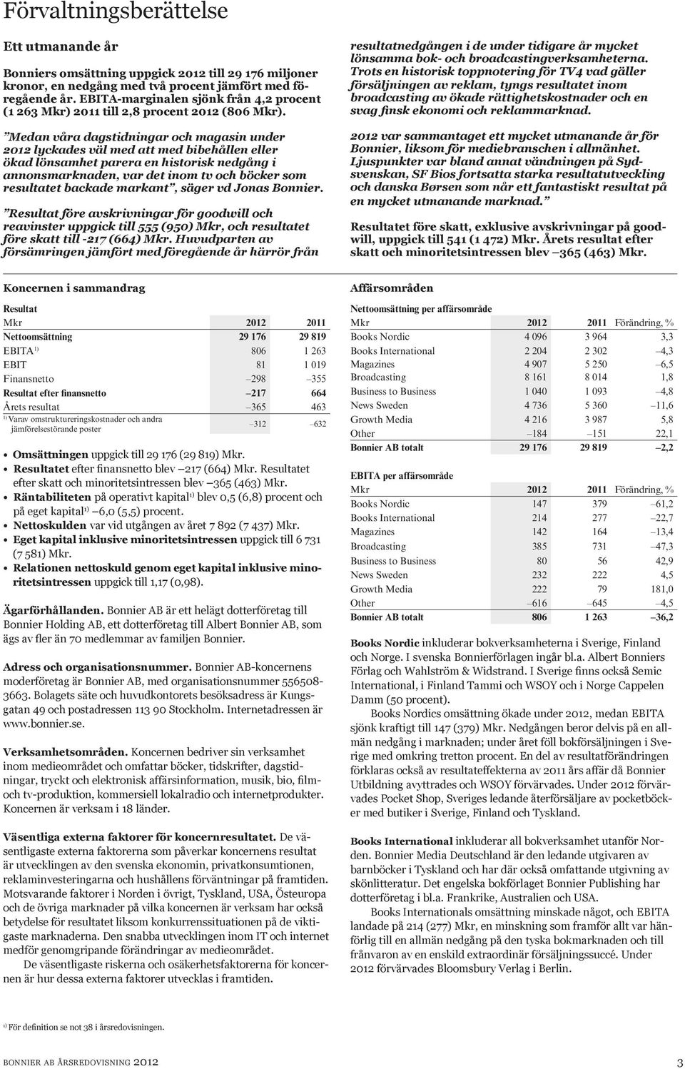 Medan våra dagstidningar och magasin under 2012 lyckades väl med att med bibehållen eller ökad lönsamhet parera en historisk nedgång i annonsmarknaden, var det inom tv och böcker som resultatet