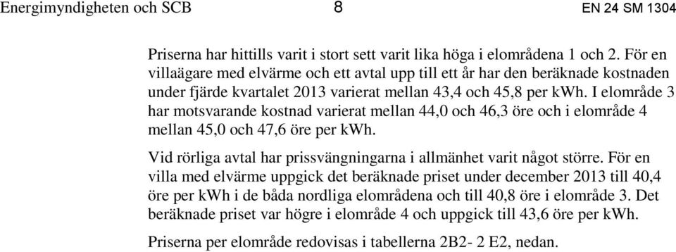 I elområde 3 har motsvarande kostnad varierat mellan 44,0 och 46,3 öre och i elområde 4 mellan 45,0 och 47,6 öre per kwh.