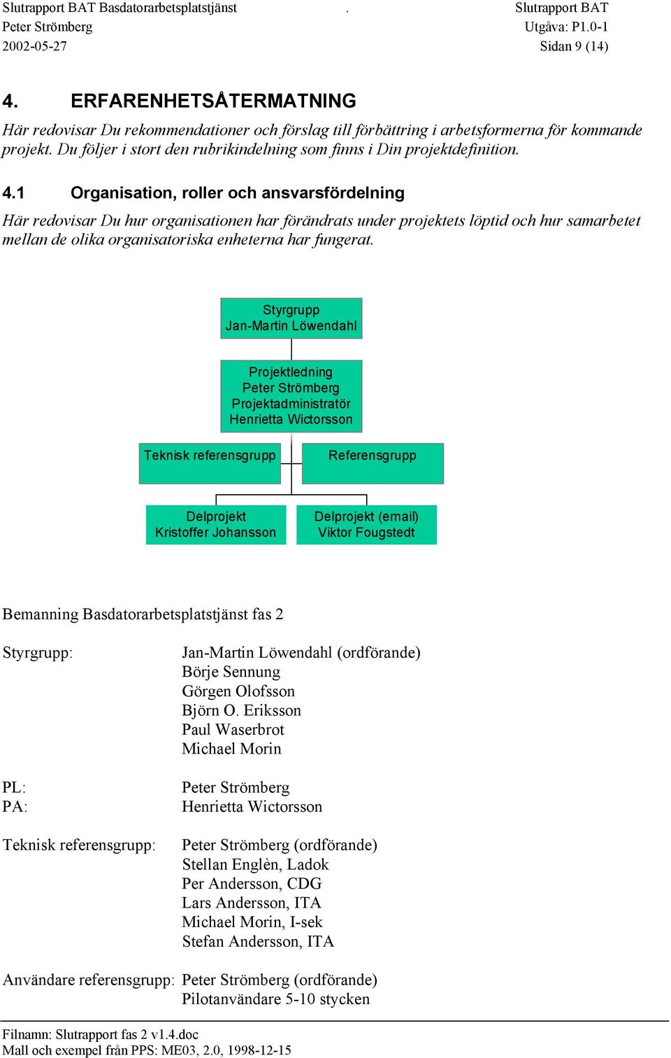 1 Organisation, roller och ansvarsfördelning Här redovisar Du hur organisationen har förändrats under projektets löptid och hur samarbetet mellan de olika organisatoriska enheterna har fungerat.