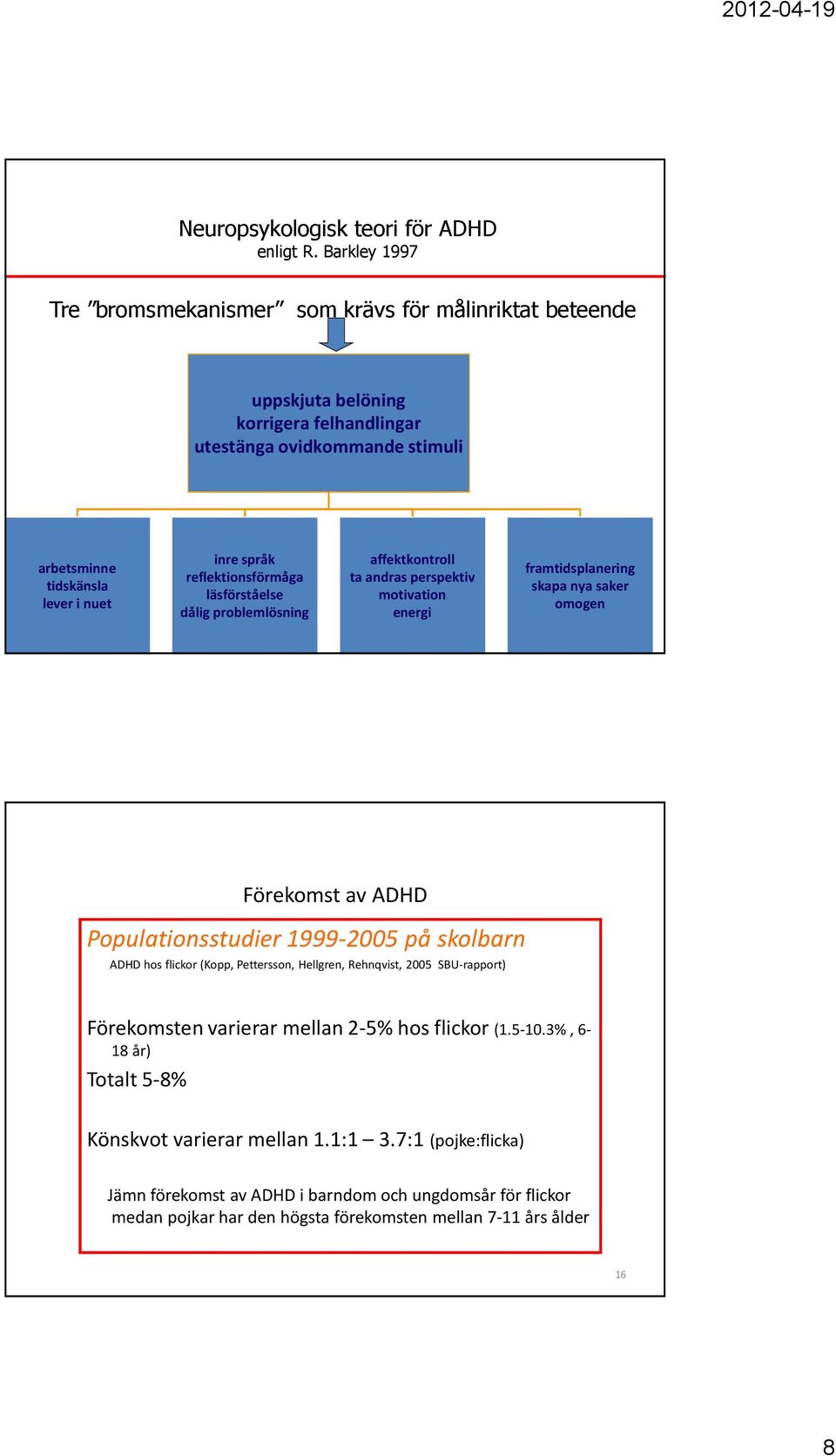 reflektionsförmåga läsförståelse dålig problemlösning affektkontroll ta andras perspektiv motivation energi framtidsplanering skapa nya saker omogen 15 Förekomst av ADHD Populationsstudier