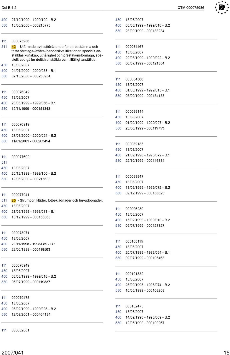 prestationsförmåga, speciellt vad gäller deltidsanställda och tillfälligt anställda. 24/07/2000-2000/058 - B.1 02/10/2000-000250954 000076042 23/08/1999-1999/066 - B.