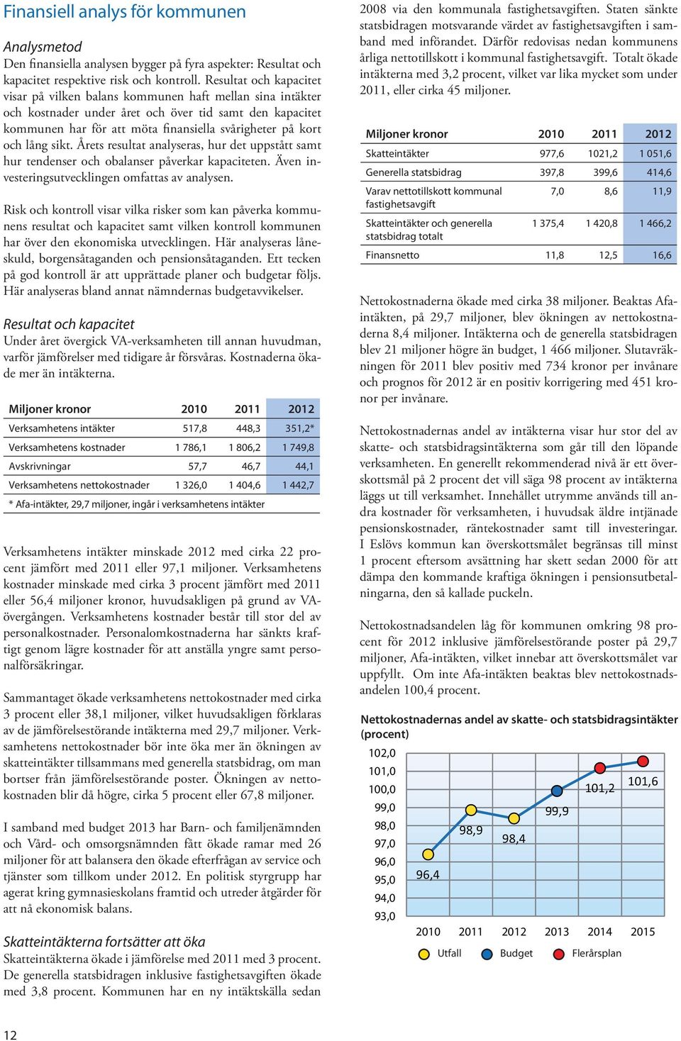 lång sikt. Årets resultat analyseras, hur det uppstått samt hur tendenser och obalanser påverkar kapaciteten. Även investeringsutvecklingen omfattas av analysen.