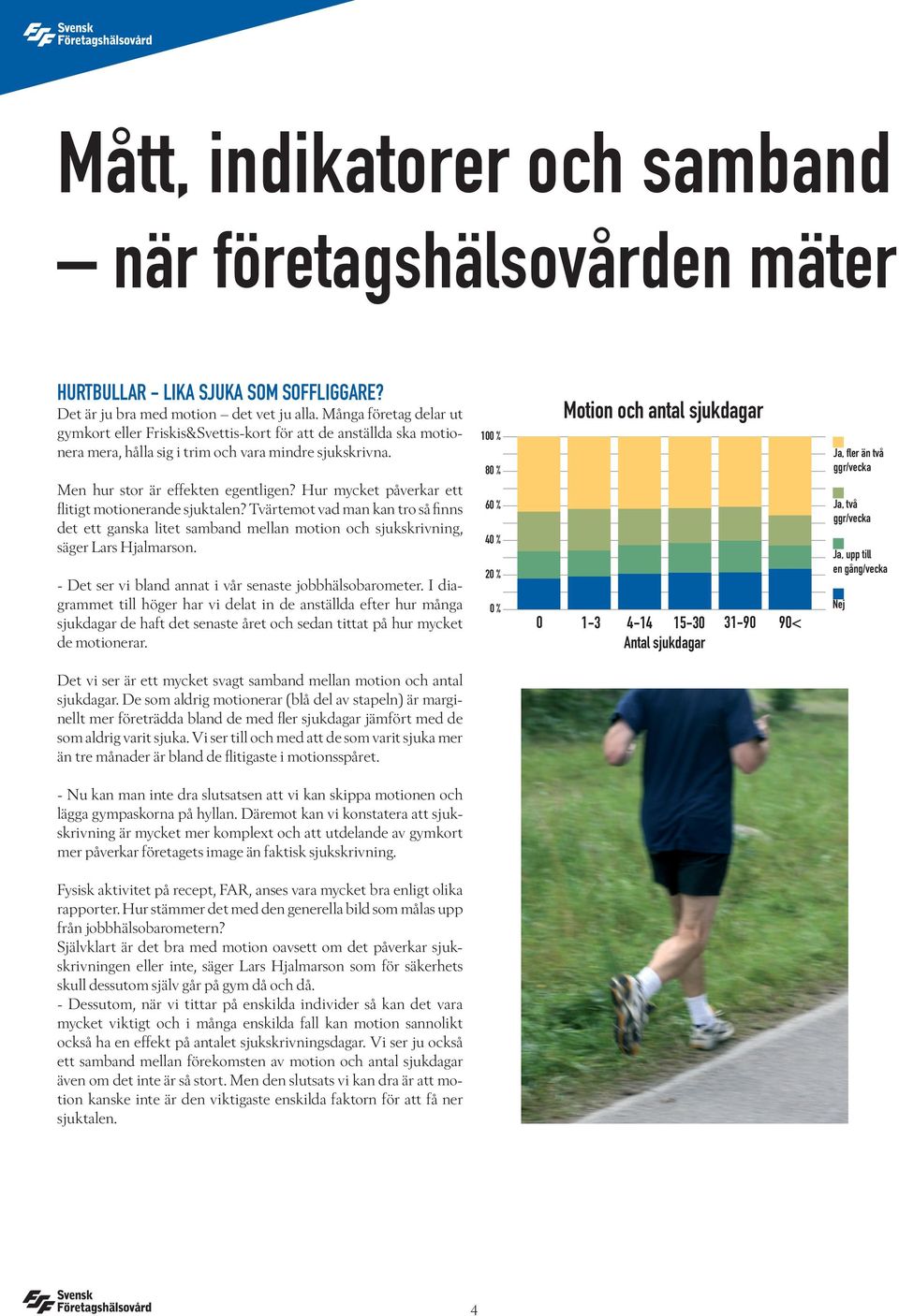 Hur mycket påverkar ett flitigt motionerande sjuktalen? Tvärtemot vad man kan tro så finns det ett ganska litet samband mellan motion och sjukskrivning, säger Lars Hjalmarson.