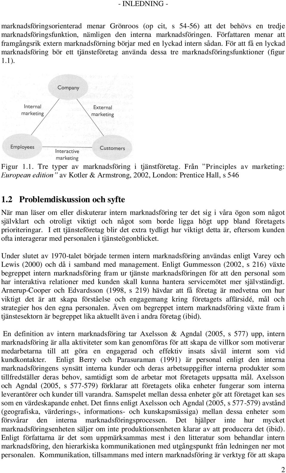 För att få en lyckad marknadsföring bör ett tjänsteföretag använda dessa tre marknadsföringsfunktioner (figur 1.1). Figur 1.1. Tre typer av marknadsföring i tjänstföretag.