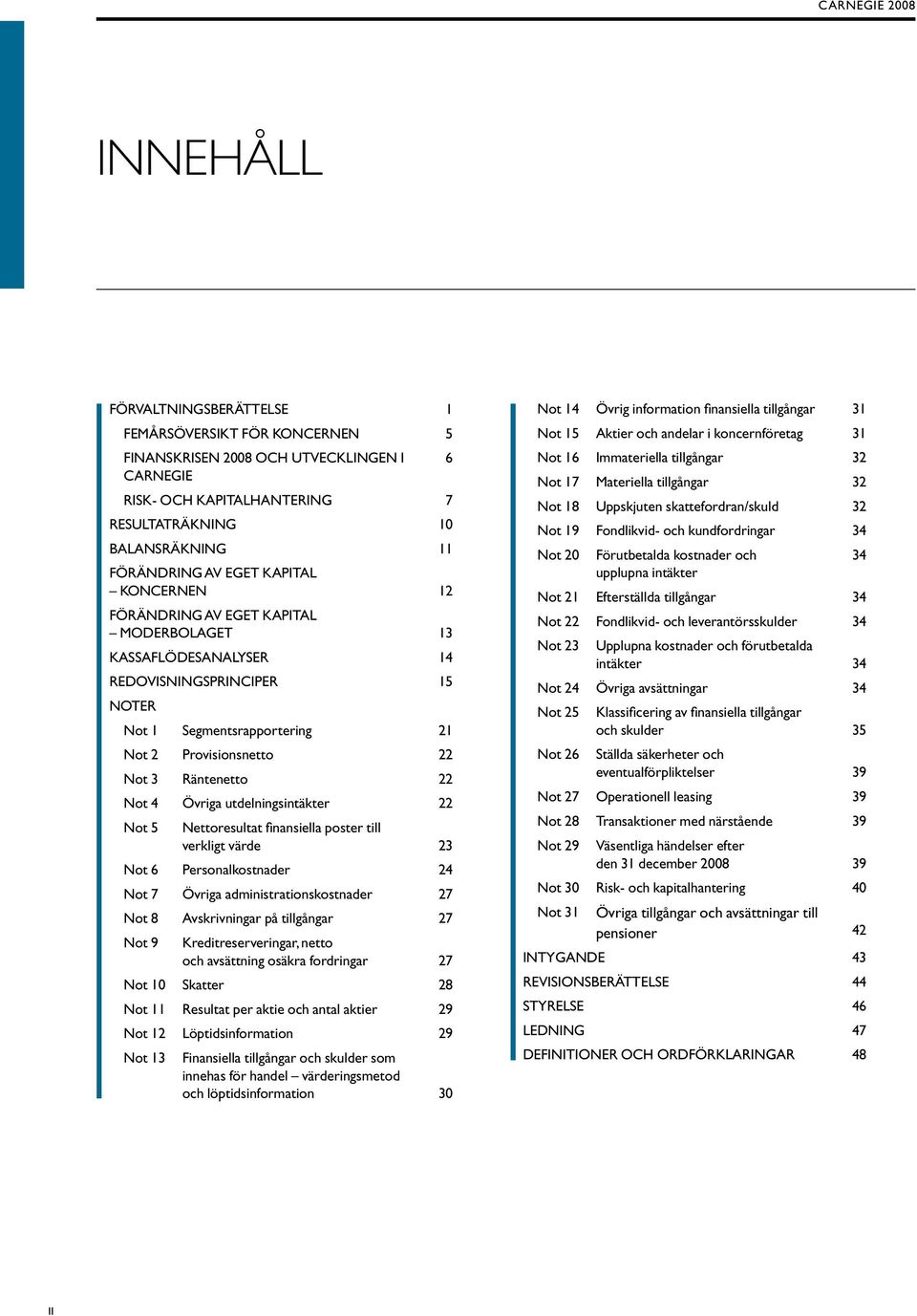 Räntenetto 22 Not 4 Övriga utdelningsintäkter 22 Not 5 Nettoresultat finansiella poster till verkligt värde 23 Not 6 Personalkostnader 24 Not 7 Övriga administrationskostnader 27 Not 8 Avskrivningar