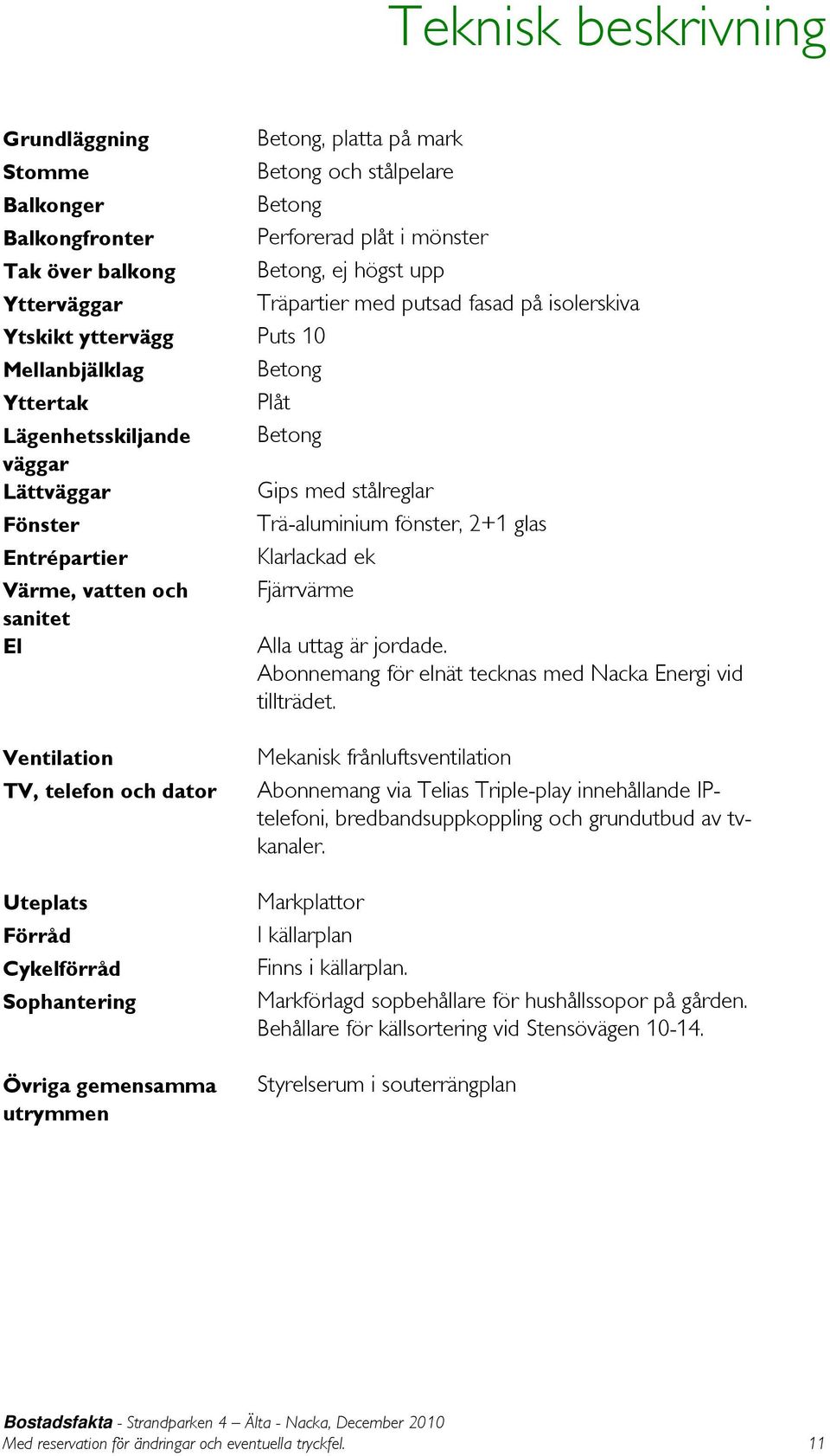 2+1 glas Entrépartier Klarlackad ek Värme, vatten och Fjärrvärme sanitet El Alla uttag är jordade. Abonnemang för elnät tecknas med Nacka Energi vid tillträdet.