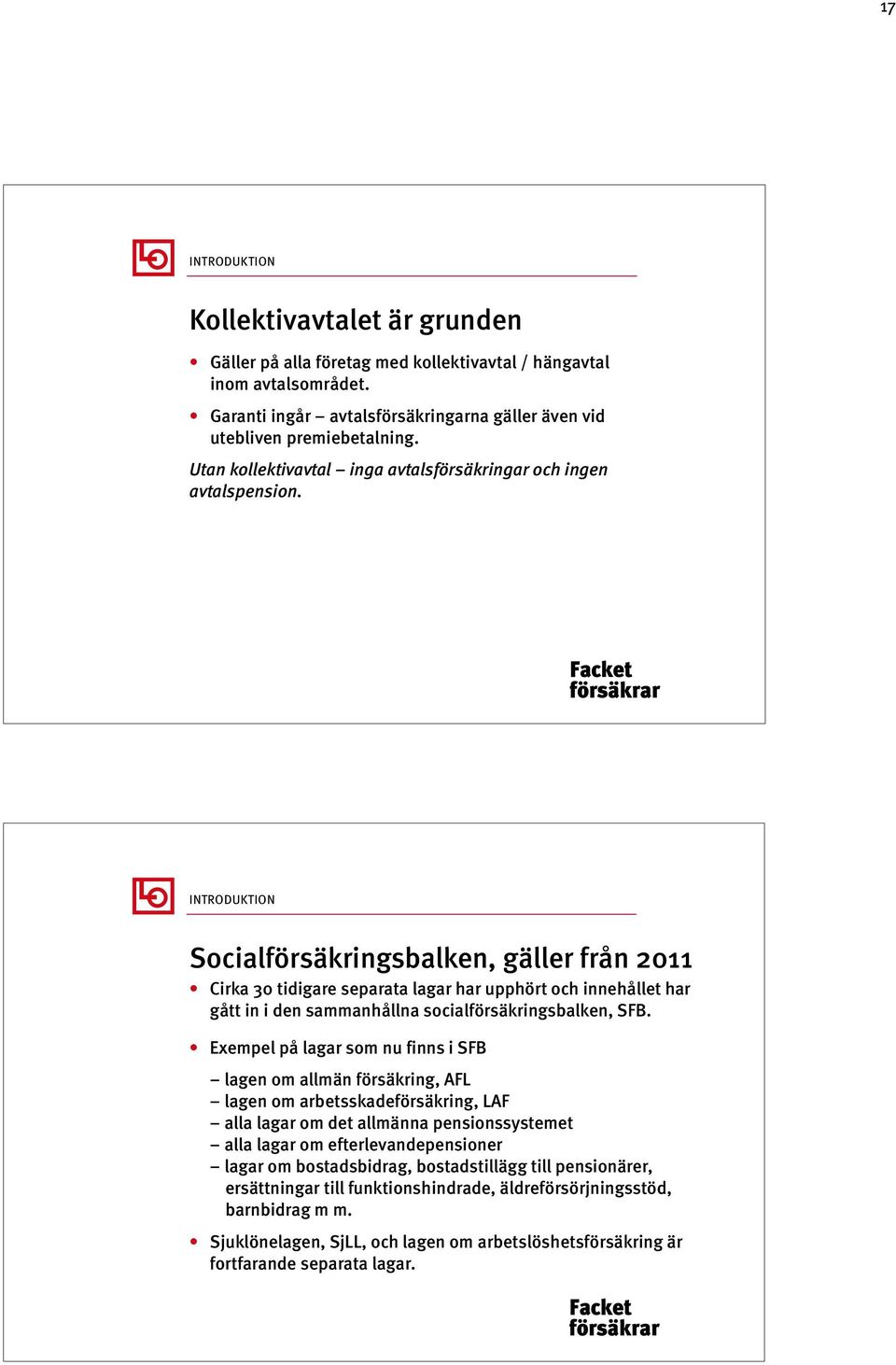 INTRODUKTION Socialförsäkringsbalken, gäller från 2011 Cirka 30 tidigare separata lagar har upphört och innehållet har gått in i den sammanhållna socialförsäkringsbalken, SFB.