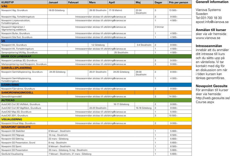 se 1 4 500:- Fortsättningskurs Novapoint Vägmärken / Intresseanmälan skickas till utbildning@vianova.