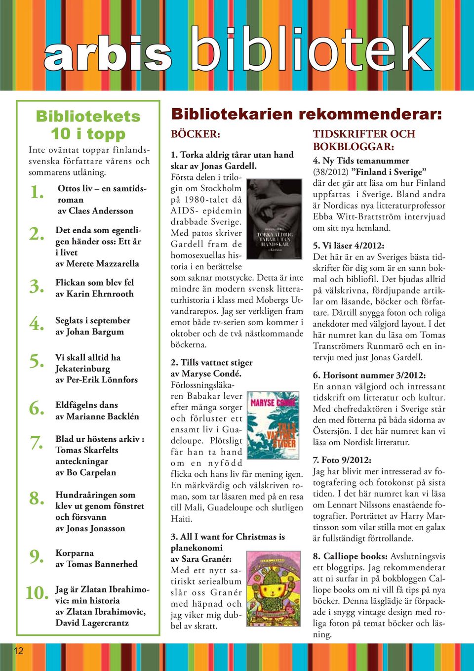 Vi skall alltid ha Jekaterinburg av Per-Erik Lönnfors 6. Eldfågelns dans av Marianne Backlén 7. Blad ur höstens arkiv : Tomas Skarfelts anteckningar av Bo Carpelan 8.