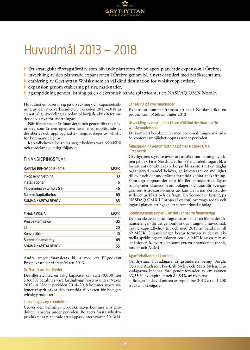 på en elektronisk handelsplattform, t ex NASDAQ OMX Nordic. Huvudmålen baserar sig på utveckling och kapacitetsökning av den nya verksamheten.