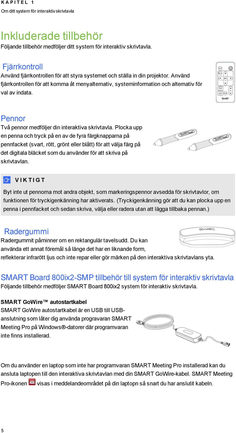 Pennor Två pennor medföljer din interaktiva skrivtavla.