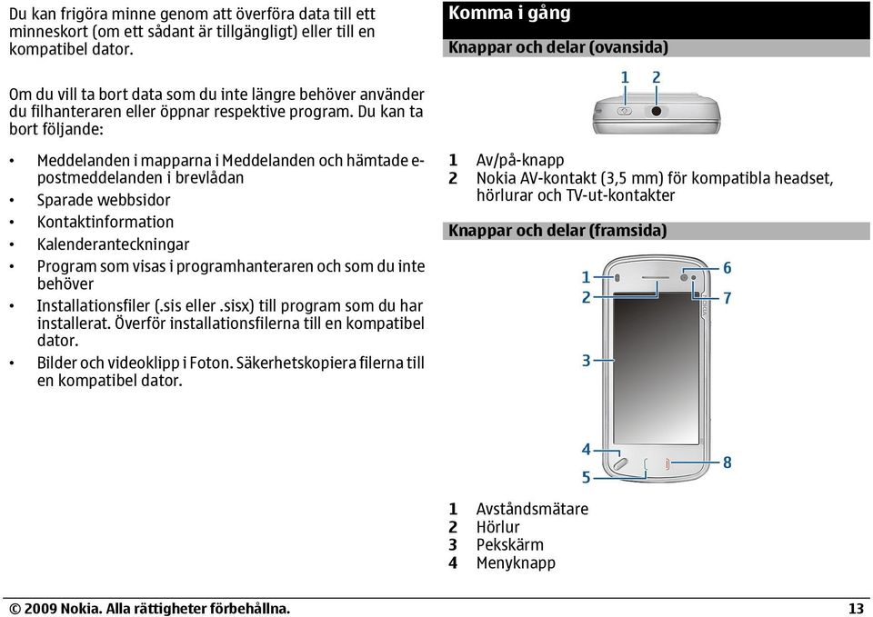 Du kan ta bort följande: Meddelanden i mapparna i Meddelanden och hämtade e- postmeddelanden i brevlådan Sparade webbsidor Kontaktinformation Kalenderanteckningar Program som visas i