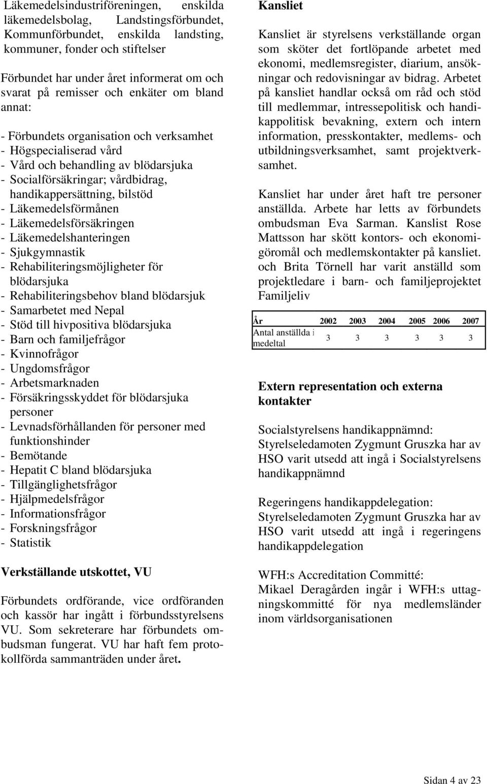 bilstöd - Läkemedelsförmånen - Läkemedelsförsäkringen - Läkemedelshanteringen - Sjukgymnastik - Rehabiliteringsmöjligheter för blödarsjuka - Rehabiliteringsbehov bland blödarsjuk - Samarbetet med