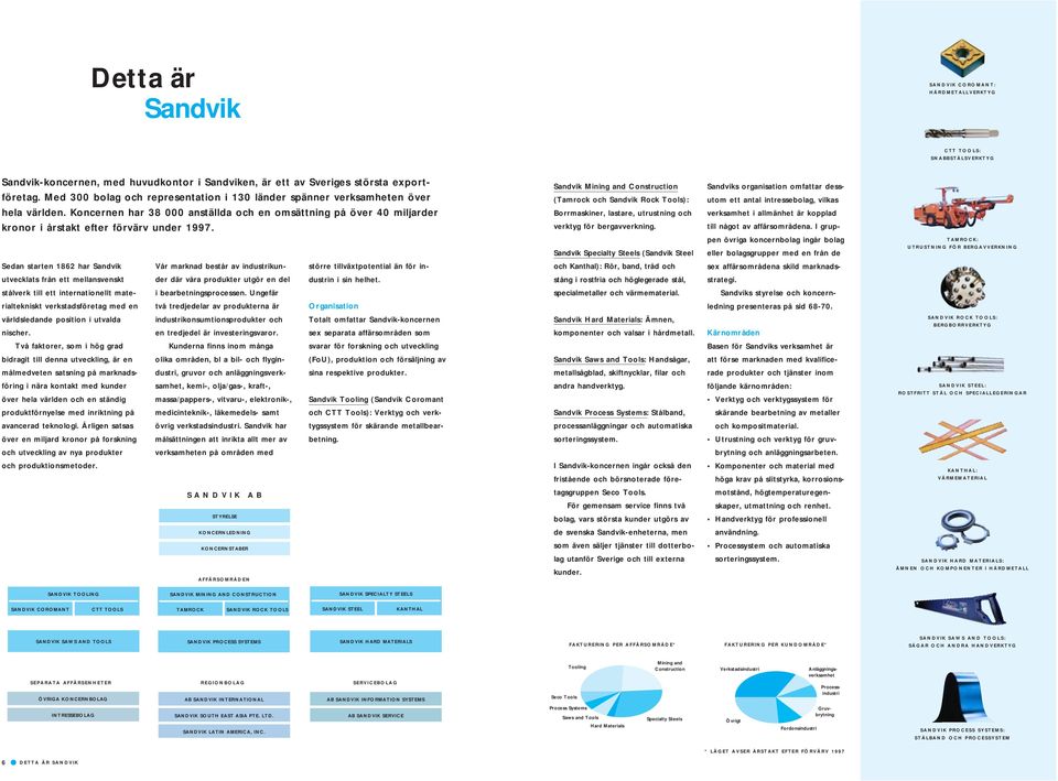 Sandvik Mining and Construction (Tamrock och Sandvik Rock Tools): Borrmaskiner, lastare, utrustning och verktyg för bergavverkning.