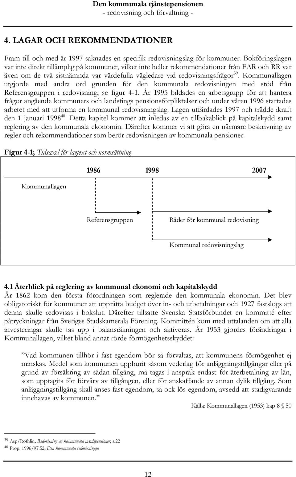 Kommunallagen utgjorde med andra ord grunden för den kommunala redovisningen med stöd från Referensgruppen i redovisning, se figur 4-1.