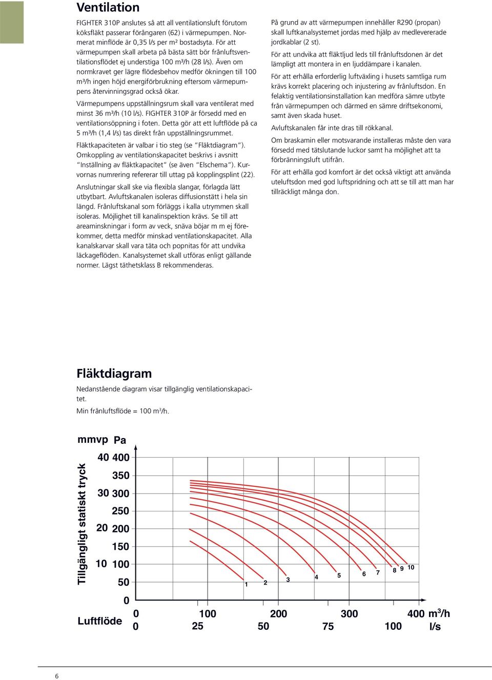 Även om normkravet ger lägre flödesbehov medför ökningen till 00 m³/h ingen höjd energi för brukning eftersom värmepumpens återvinnings grad också ökar.