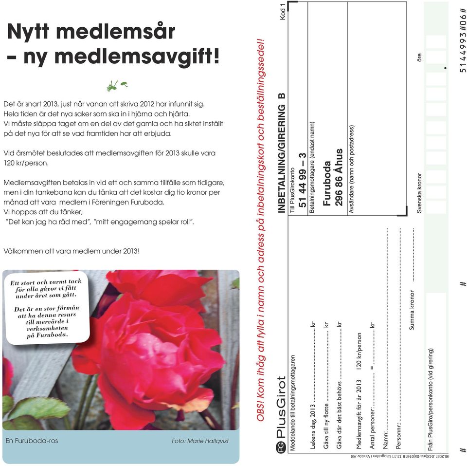 Medlemsavgiften betalas in vid ett och samma tillfälle som tidigare, men i din tankebana kan du tänka att det kostar dig tio kronor per månad att vara medlem i Föreningen Furuboda.