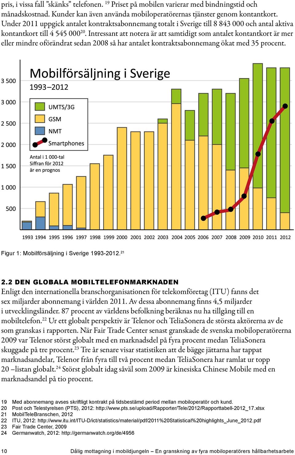 Intressant att notera är att samtidigt som antalet kontantkort är mer eller mindre oförändrat sedan 2008 så har antalet kontraktsabonnemang ökat med 35 procent.