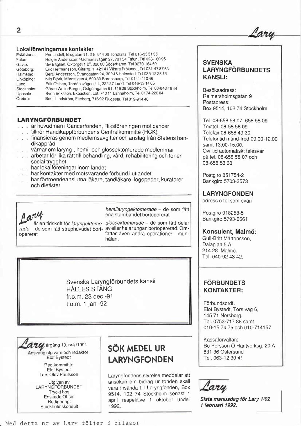 Eric Hermansson, Gitaig 1,421 41 Västra Frölunda, Tel 031 47 87 63 Halmstad: Bertil Andersson, Strandgatan 24, 302 46 Halmstad, Tel 035 12 28 1 3 Linköping: Nils Blörk, Mårdstigen 4, 590 30