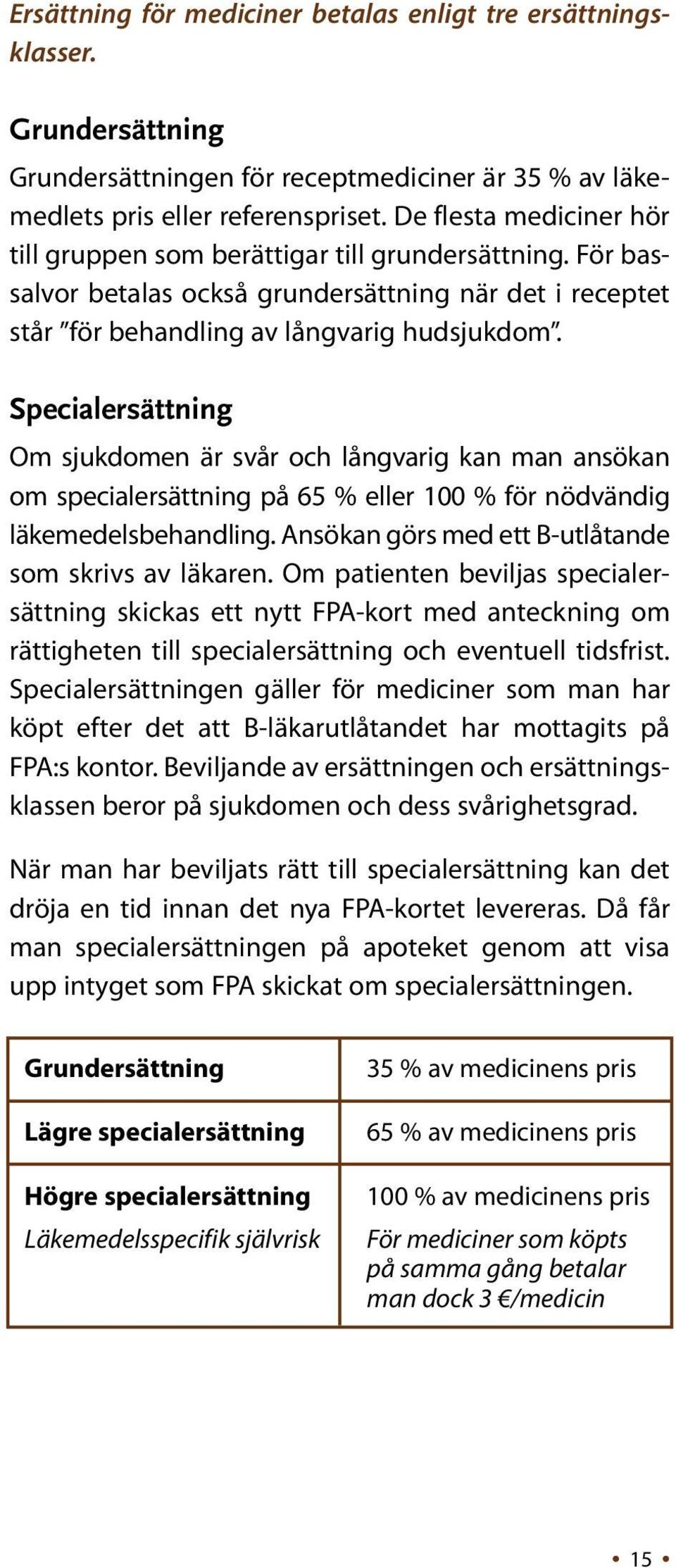 Specialersättning Om sjukdomen är svår och långvarig kan man ansökan om specialersättning på 65 % eller 100 % för nödvändig läkemedelsbehandling.