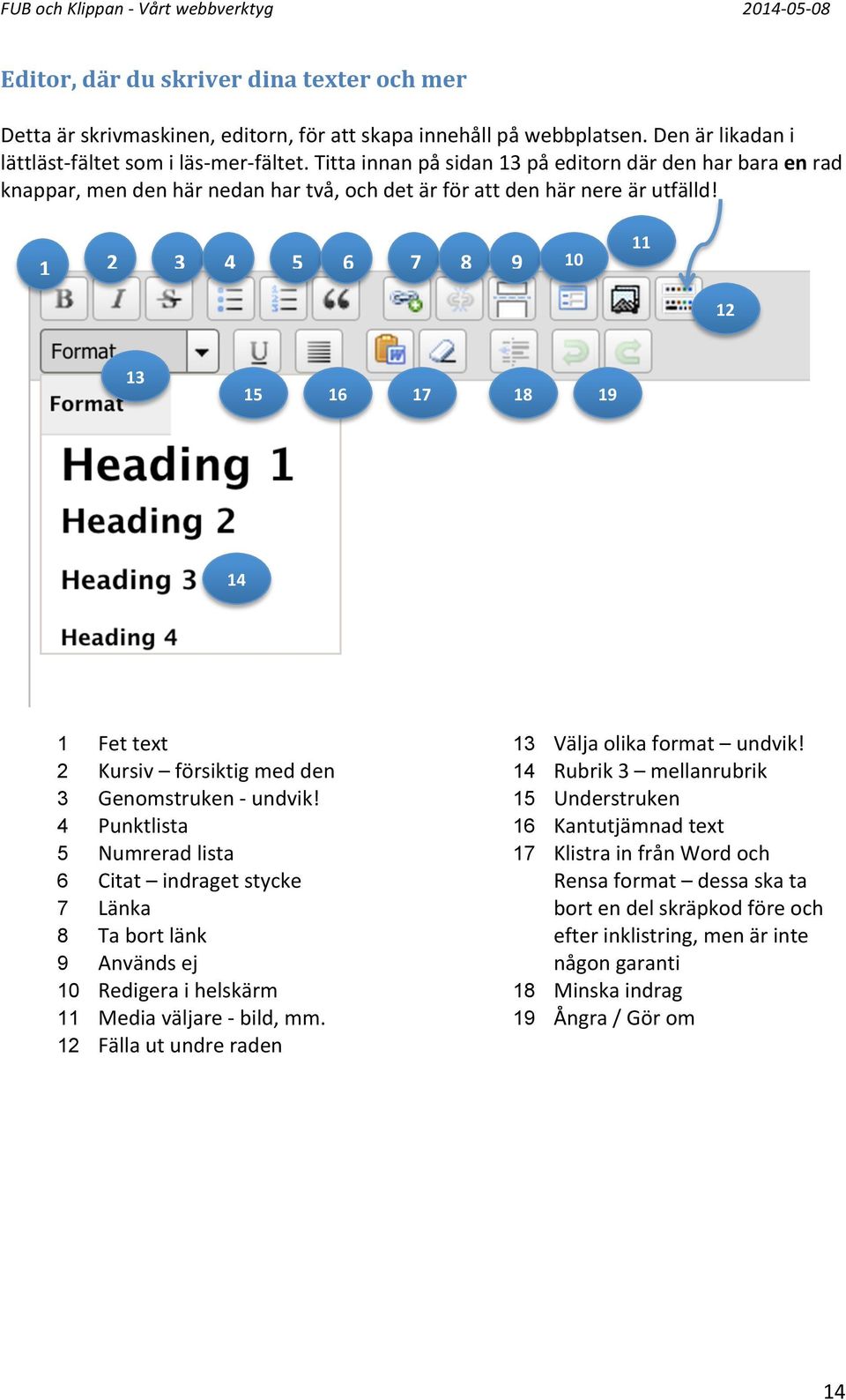 1 2 3 4 5 6 7 8 9 10 11 12 13 15 16 17 18 19 14 1 Fet text 2 Kursiv försiktig med den 3 Genomstruken - undvik!
