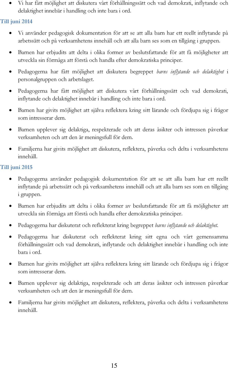 Barnen har erbjudits att delta i olika former av beslutsfattande för att få möjligheter att utveckla sin förmåga att förstå och handla efter demokratiska principer.