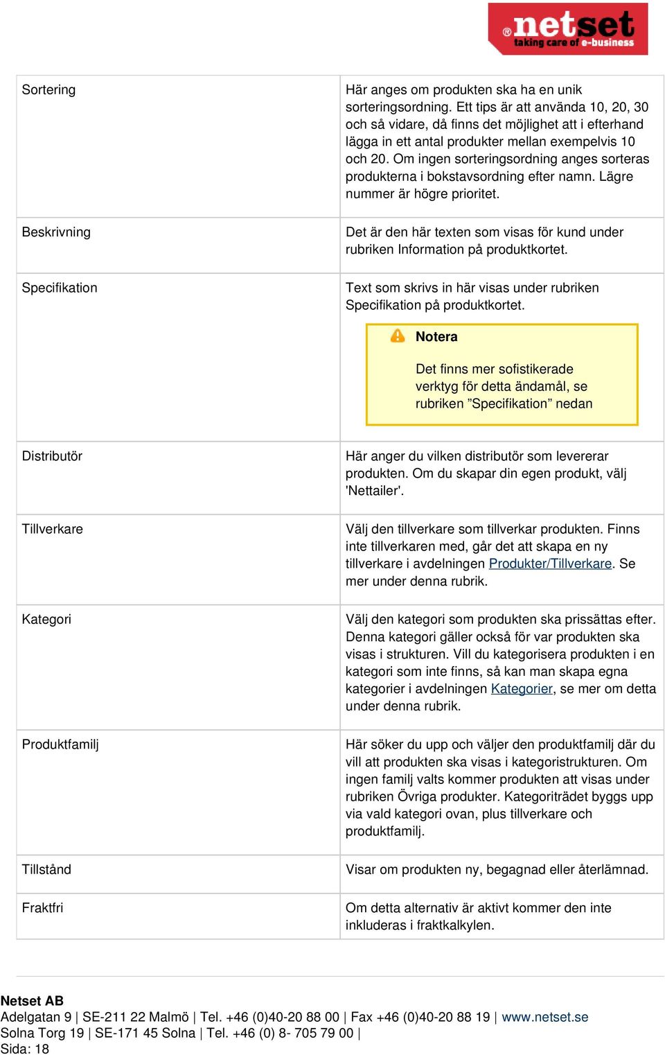 Om ingen sorteringsordning anges sorteras produkterna i bokstavsordning efter namn. Lägre nummer är högre prioritet.