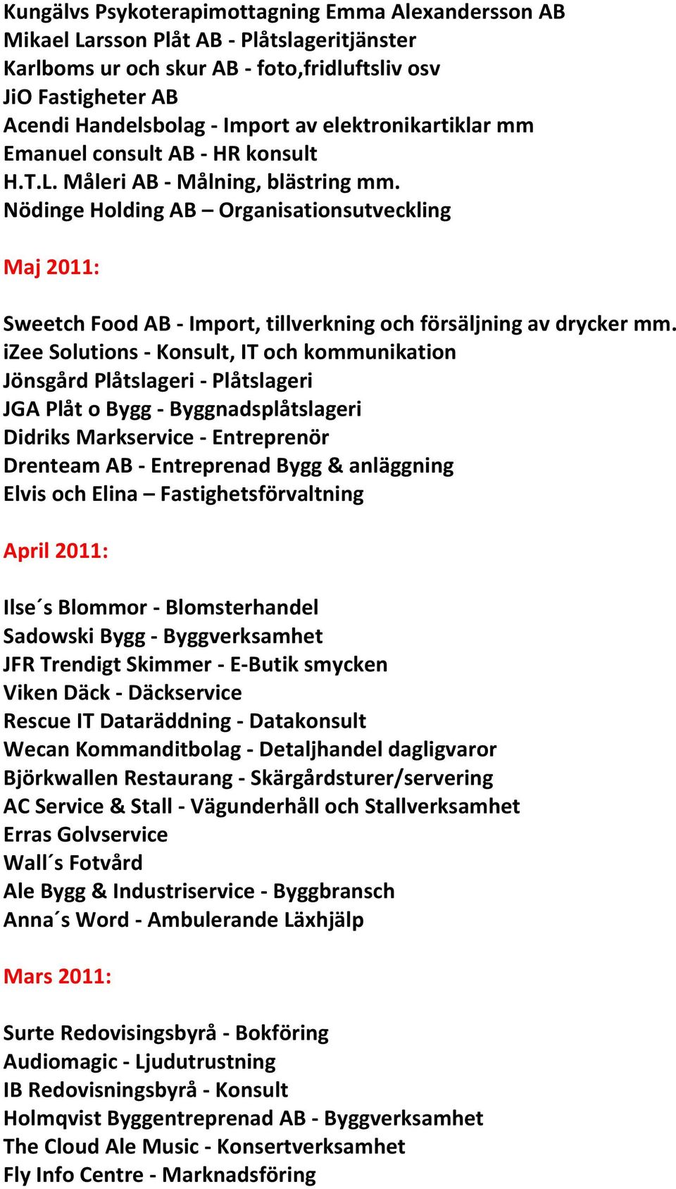 Nödinge Holding AB Organisationsutveckling Maj 2011: Sweetch Food AB - Import, tillverkning och försäljning av drycker mm.