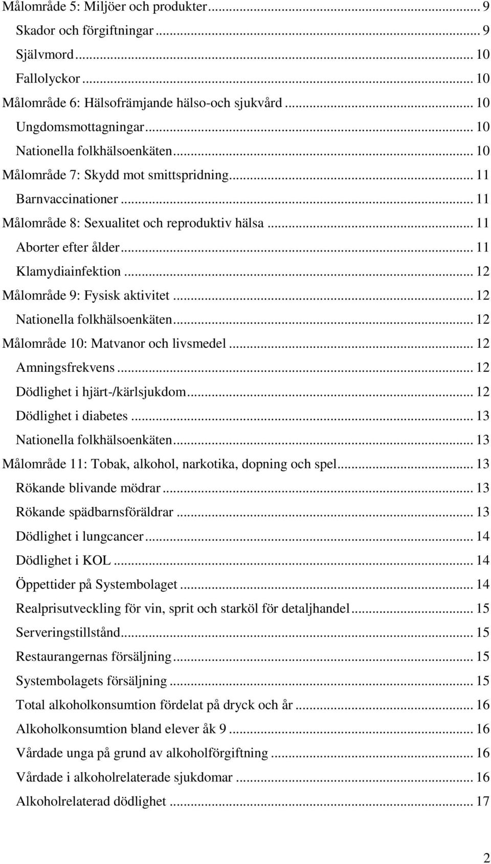 .. 11 Klamydiainfektion... 12 Målområde 9: Fysisk aktivitet... 12 Nationella folkhälsoenkäten... 12 Målområde 10: Matvanor och livsmedel... 12 Amningsfrekvens... 12 Dödlighet i hjärt-/kärlsjukdom.