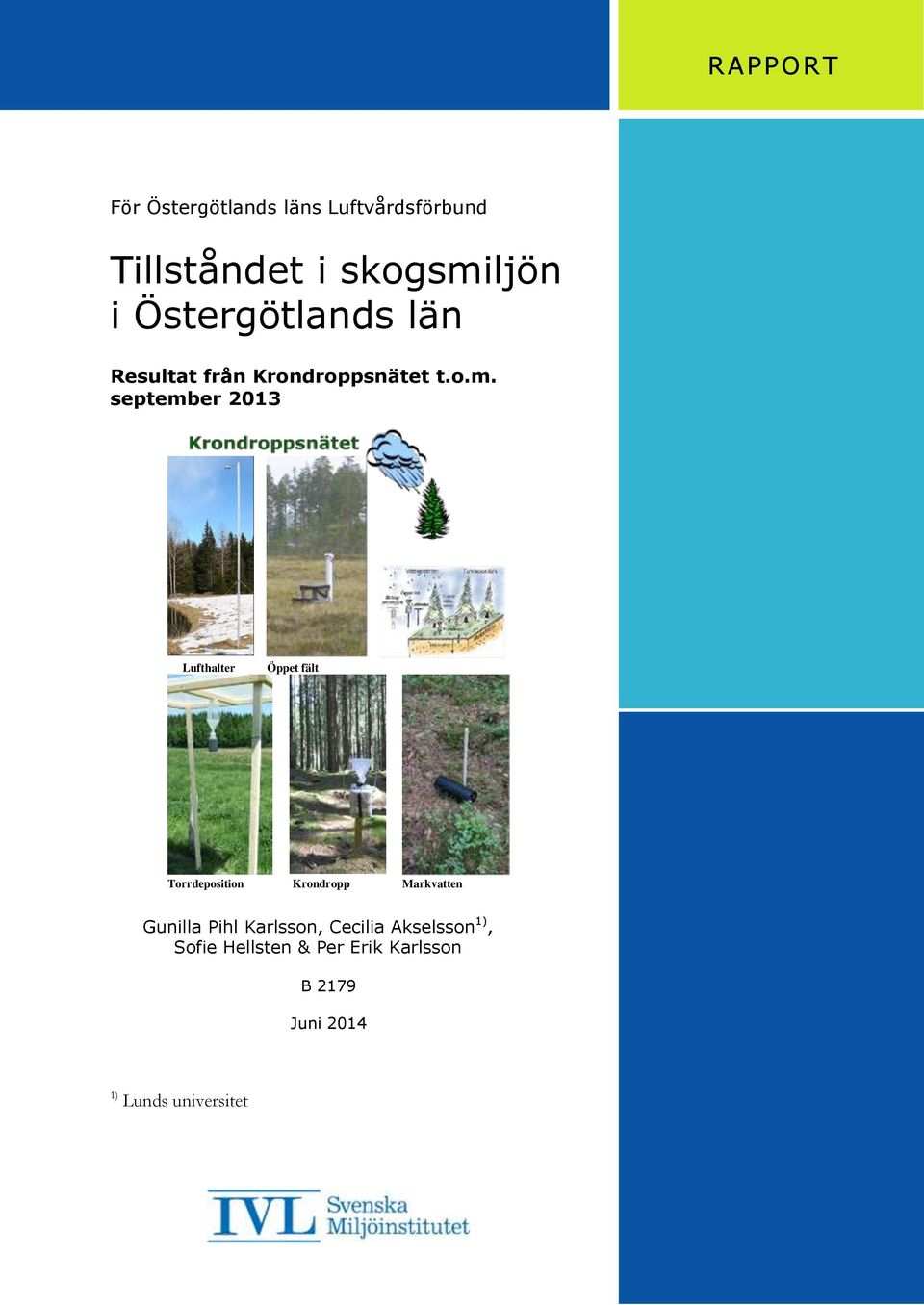 september 2013 Lufthalter Öppet fält Torrdeposition Krondropp Markvatten Gunilla