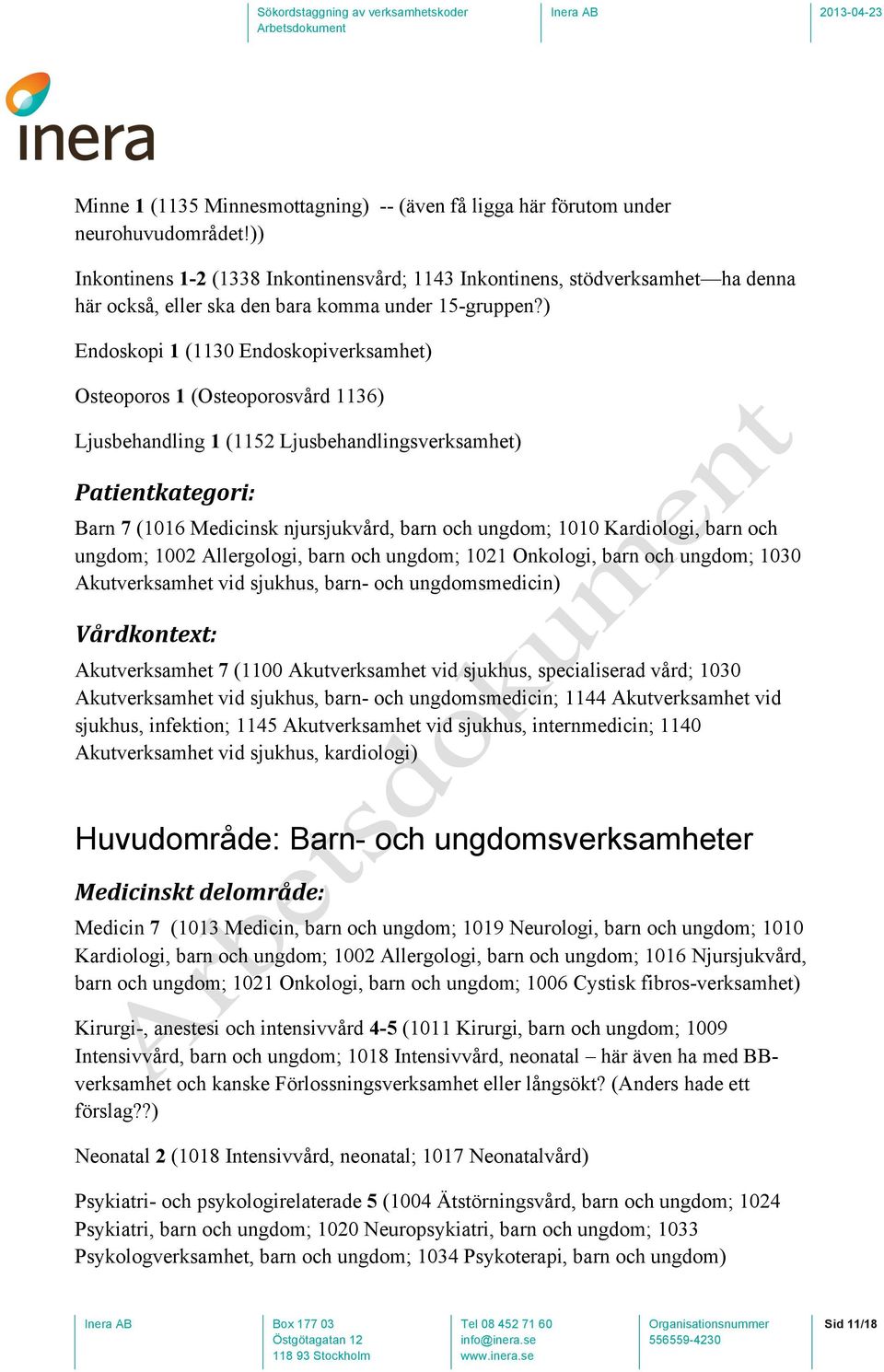 ) Endoskopi 1 (1130 Endoskopiverksamhet) Osteoporos 1 (Osteoporosvård 1136) Ljusbehandling 1 (1152 Ljusbehandlingsverksamhet) Patientkategori: Barn 7 (1016 Medicinsk njursjukvård, barn och ungdom;