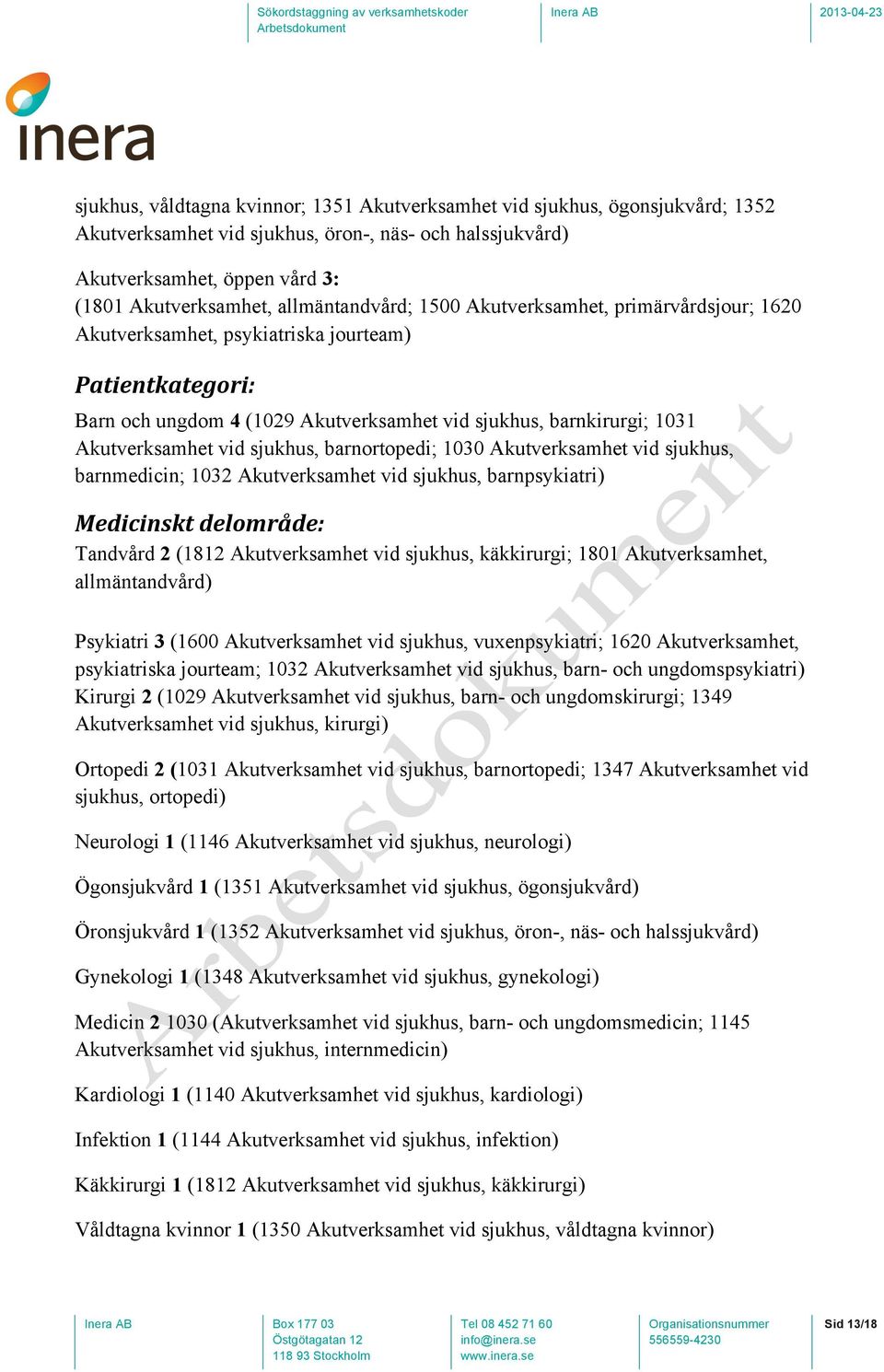 vid sjukhus, barnortopedi; 1030 Akutverksamhet vid sjukhus, barnmedicin; 1032 Akutverksamhet vid sjukhus, barnpsykiatri) Medicinskt delområde: Tandvård 2 (1812 Akutverksamhet vid sjukhus, käkkirurgi;