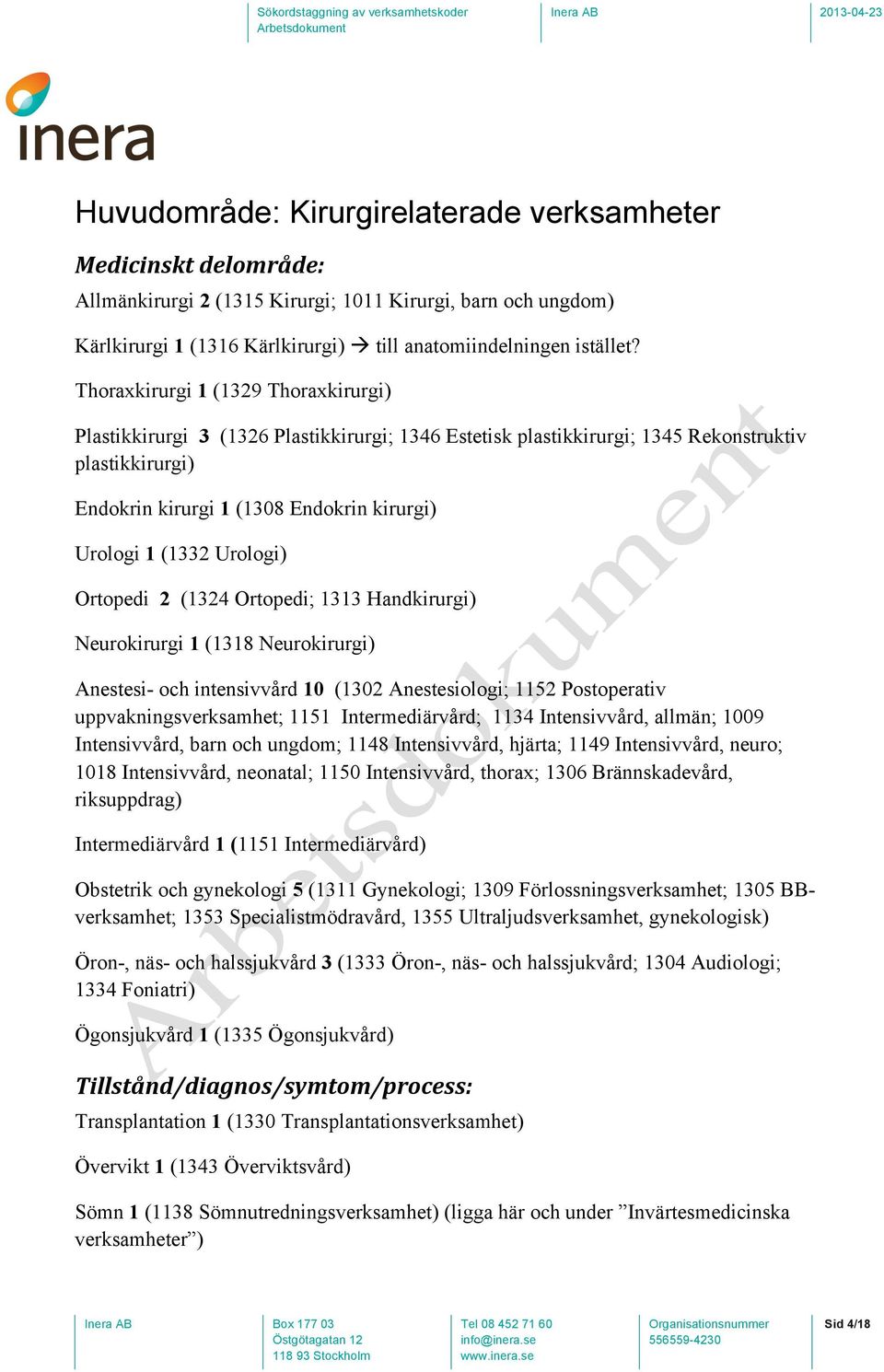 Urologi) Ortopedi 2 (1324 Ortopedi; 1313 Handkirurgi) Neurokirurgi 1 (1318 Neurokirurgi) Anestesi- och intensivvård 10 (1302 Anestesiologi; 1152 Postoperativ uppvakningsverksamhet; 1151