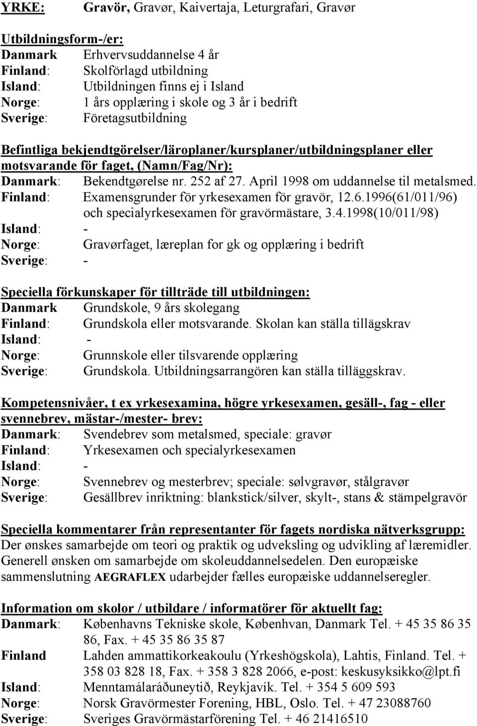 1996(61/011/96) och specialyrkesexamen för gravörmästare, 3.4.