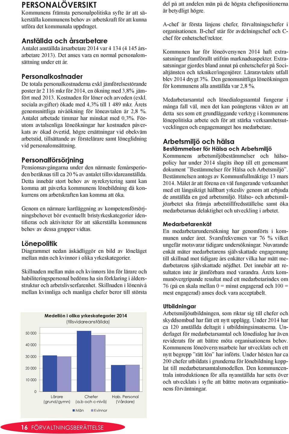 Personalkostnader De totala personalkostnaderna exkl jämförelsestörande poster är 2 116 mkr för 2014, en ökning med 3,8% jämfört med 2013. Kostnaden för löner och arvoden (exkl.