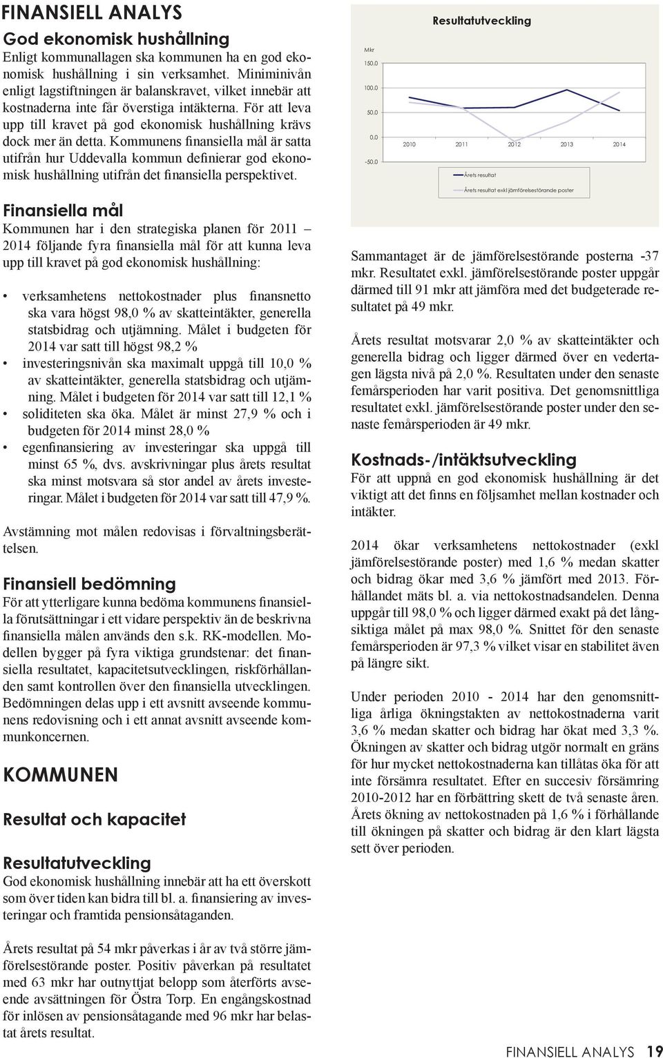 Kommunens finansiella mål är satta utifrån hur Uddevalla kommun definierar god ekonomisk hushållning utifrån det finansiella perspektivet.