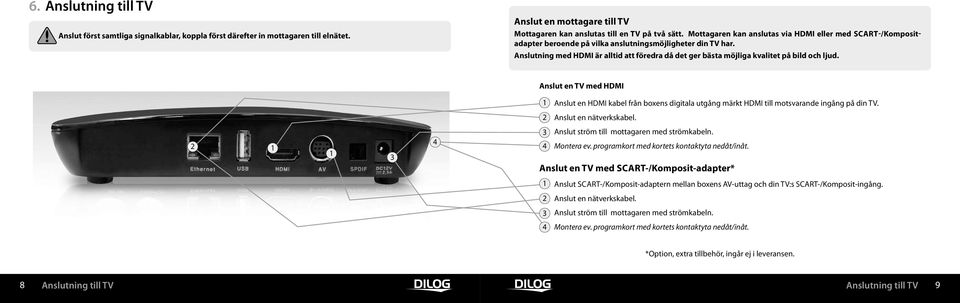 Anslutning med HDMI är alltid att föredra då det ger bästa möjliga kvalitet på bild och ljud.