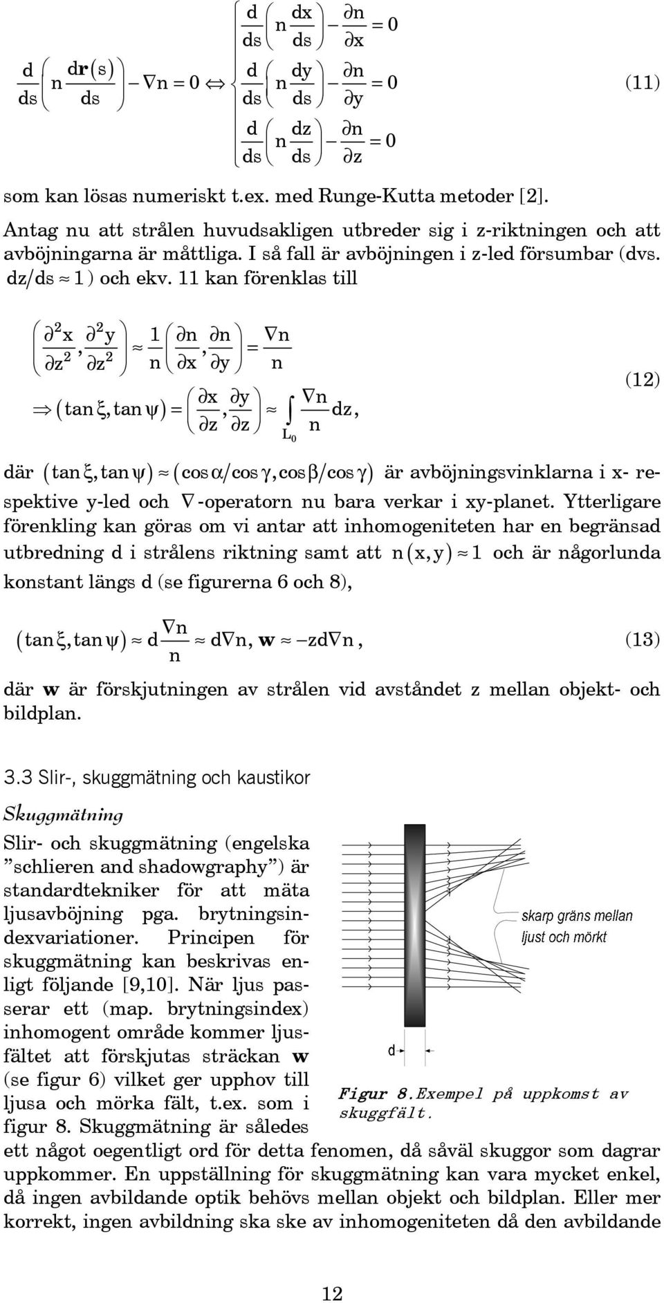 11 kan förenklas till 2 2,, 2 2 x y 1 n n n z z = n x y n x y n ( tan ξ, tan ψ ) =, dz, z z n L 0 (12) där ( tan ξ, tan ψ) ( cosα cos γ,cosβ cos γ ) är avböjningsvinklarna i x- respektive y-led och