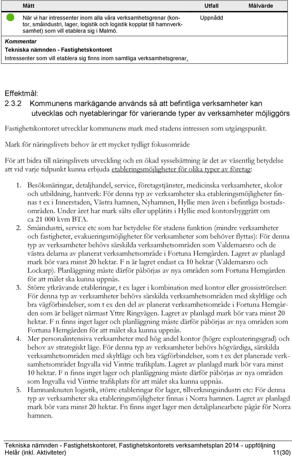 2 Kommunens markägande används så att befintliga verksamheter kan utvecklas och nyetableringar för varierande typer av verksamheter möjliggörs Fastighetskontoret utvecklar kommunens mark med stadens