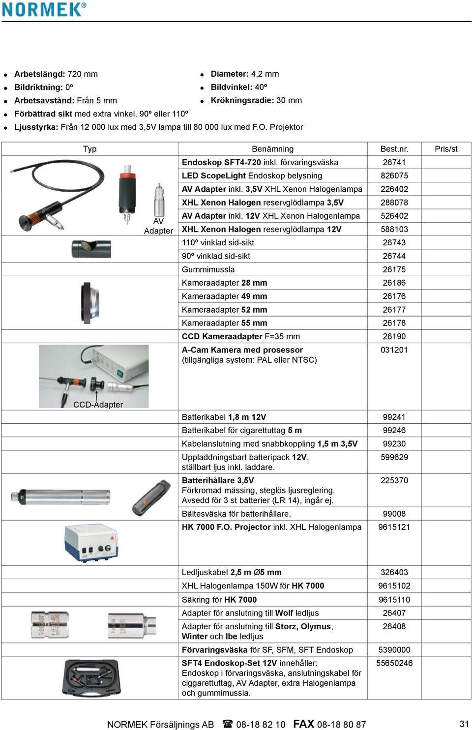 förvaringsväska 26741 LED ScopeLight Endoskop belysning 826075 AV Adapter inkl. 3,5V XHL Xenon Halogenlampa 226402 XHL Xenon Halogen reservglödlampa 3,5V 288078 AV Adapter inkl.