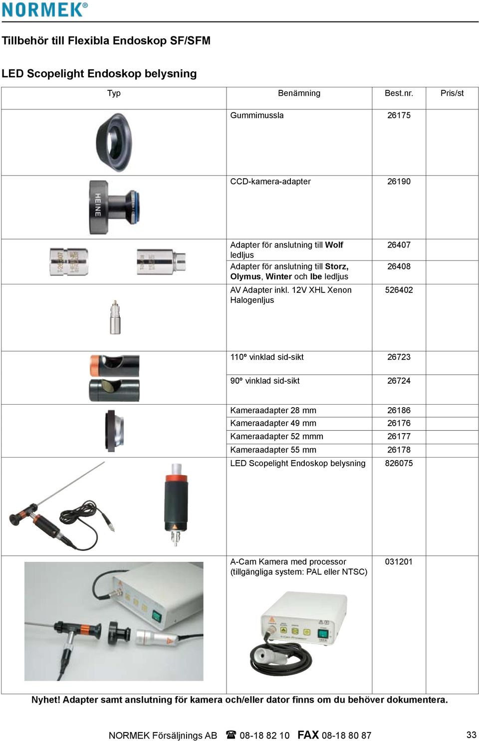 12V XHL Xenon Halogenljus 26407 26408 526402 110º vinklad sid-sikt 26723 90º vinklad sid-sikt 26724 Kameraadapter 28 mm 26186 Kameraadapter 49 mm 26176 Kameraadapter 52 mmm