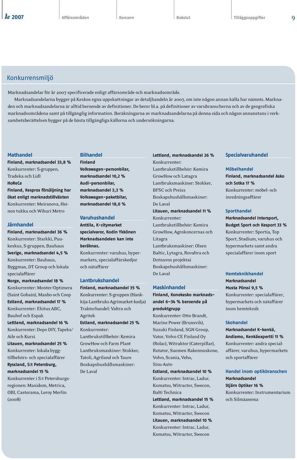 a. på definitioner av varubranscherna och av de geografiska marknadsområdena samt på tillgänglig information.