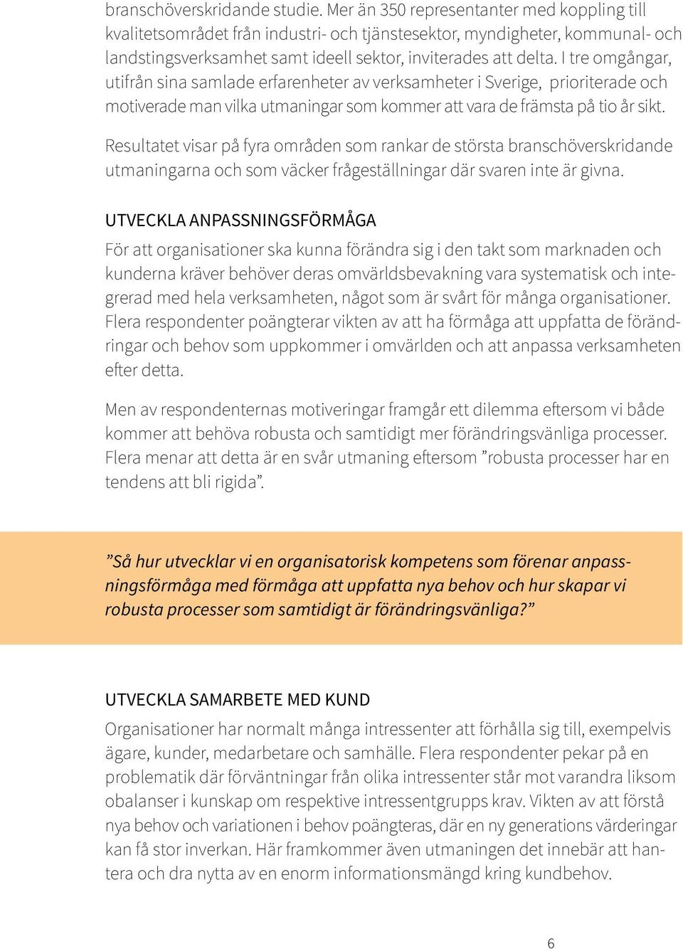 I tre omgångar, utifrån sina samlade erfarenheter av verksamheter i Sverige, prioriterade och motiverade man vilka utmaningar som kommer att vara de främsta på tio år sikt.